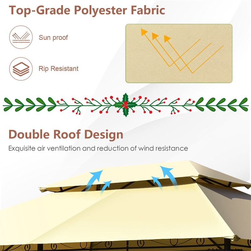 10' x 13' Steel Frame Gazebo 2-Tier Patio Gazebo Canopy Tent Shelter with Removable Netting & 130 Sq.Ft Shade for Outdoor Garden Yard