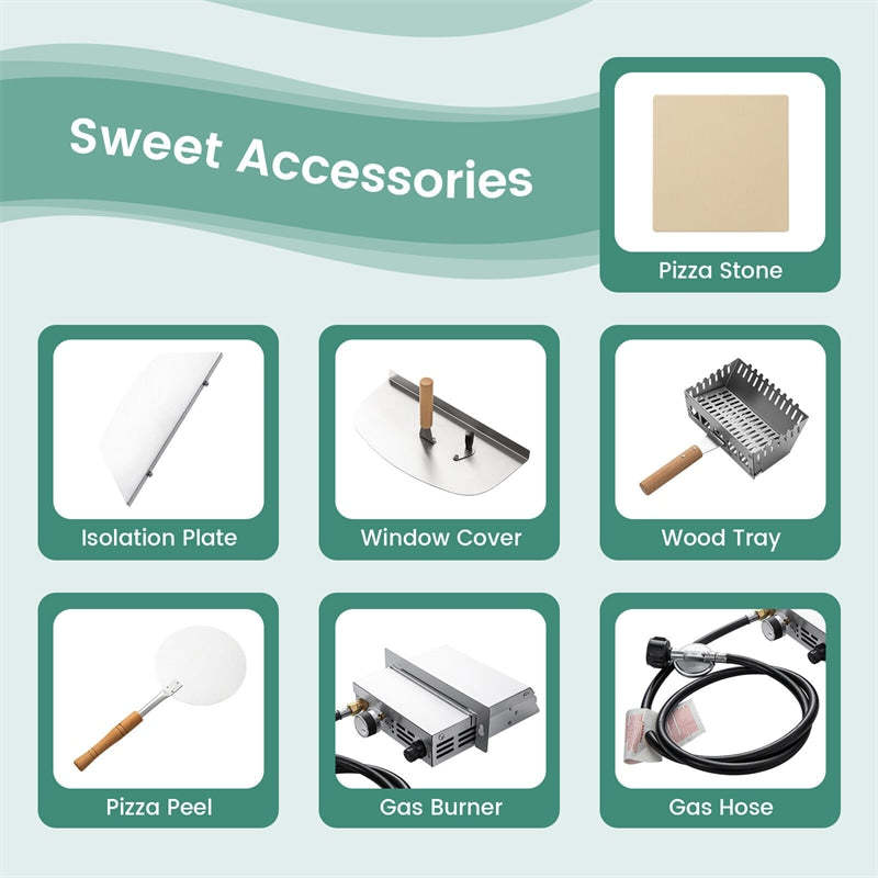 Multi-Fuel Outdoor Pizza Oven Wood Fired & Propane Pizza Maker Portable Pizza Oven with 13'' Pizza Stone & Built-in Thermometer