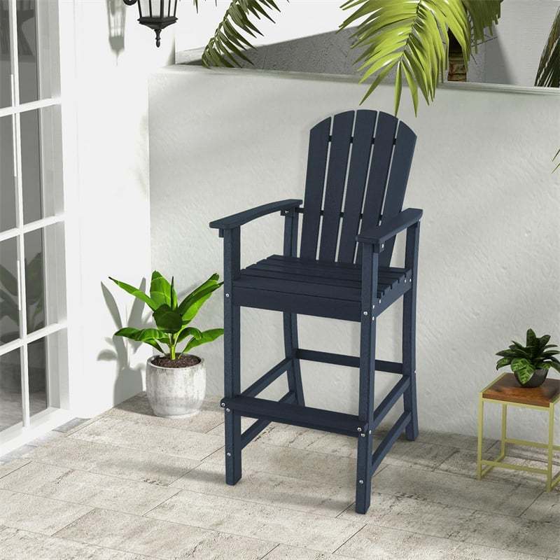 Outdoor HDPE Adirondack Bar Stools Set of 2, 30" Tall Adirondack Chairs with High Backrest & Footrest, 360LBS Capacity for Poolside, Patio