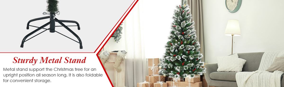 7ft Snow Flocked Higned Artificial Pencil Christmas Tree with Red Berries