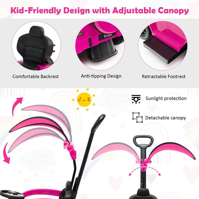 3-in-1 Push Car for Toddlers, Mercedes Benz G350 Stroller Sliding Car w/Canopy, Handle, Guardrail & Storage, Foot-to-Floor Ride-On Toy for Kids