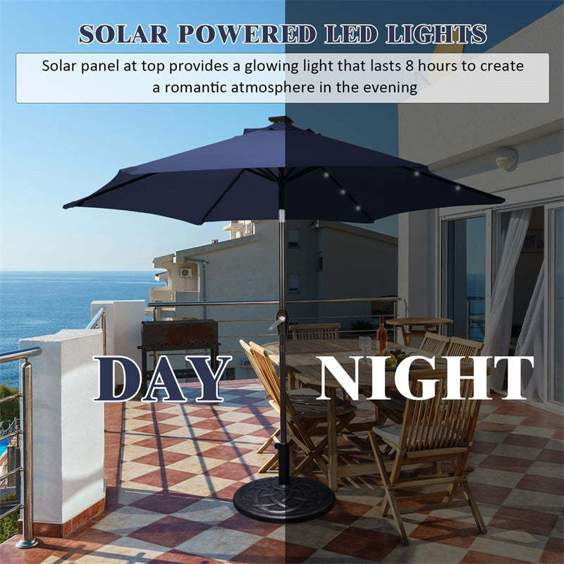 10FT Solar LED Patio Umbrella, Outdoor Steel Market Umbrella with 24 Lights, Crank & Tilt Adjustment for Backyard, Poolside, Garden