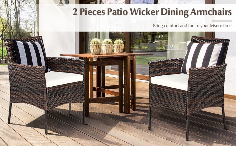 2 Pieces Outdoor Rattan Armchairs Patio Wicker Chair with Removable Cushions