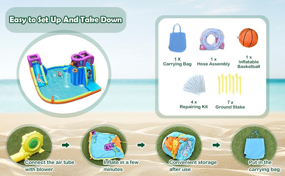 Inflatable Water Slide 15x14.5FT Mega Kids Waterslide Park Outdoor with Dual Slides, Splash Pool, Water Guns & Climbing for Racing Fun