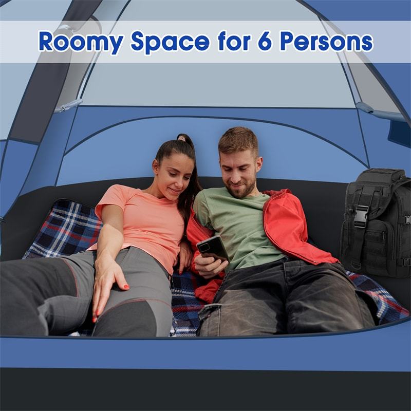 6-Person Camping Dome Tent with Screen Room Porch & Removable Rainfly