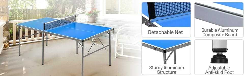 Foldable Ping Pong Table 6’ x 3’ Portable Table Tennis Table with Net, 2 Table Tennis Paddles & Balls for Indoor Outdoor Game, 100% Preassembled