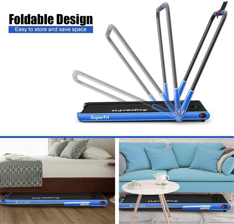 2.25HP 2-in-1 Folding Under Desk Treadmill with LED Display, Remote & APP Control, Portable Electric Walking Running Machine for Home Office