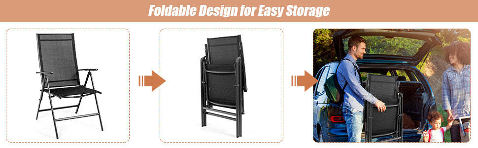 Set of 2 Patio Folding Dining Chair Adjustable Reclining Camping Chair Portable Outdoor Chair