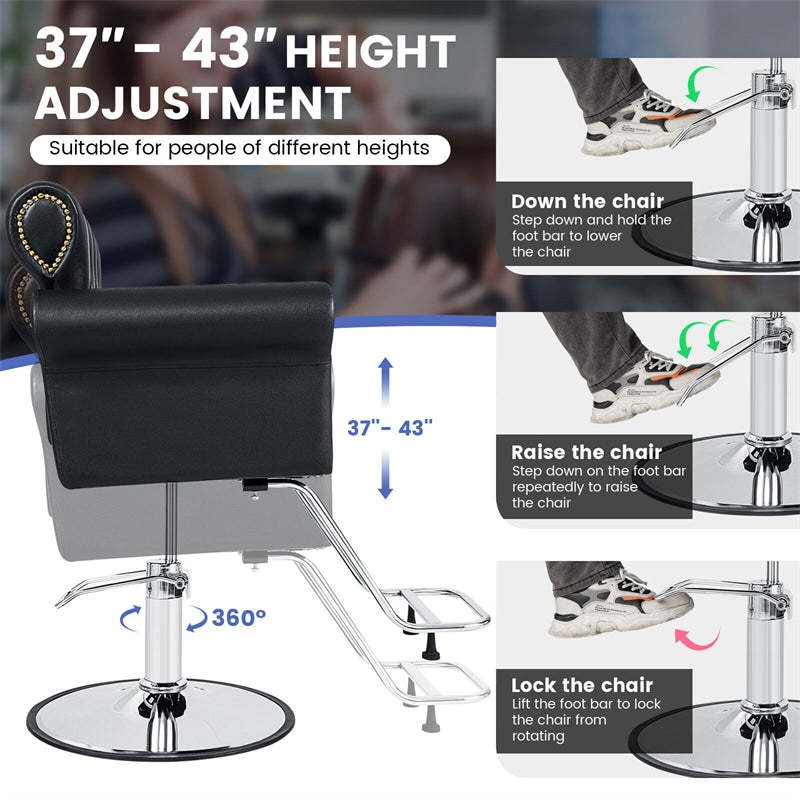 Classic Salon Styling Chair Heavy-Duty Hydraulic Barber Chair Height Adjustable Swivel Makeup Hair Salon Chair with Rivets Decoration