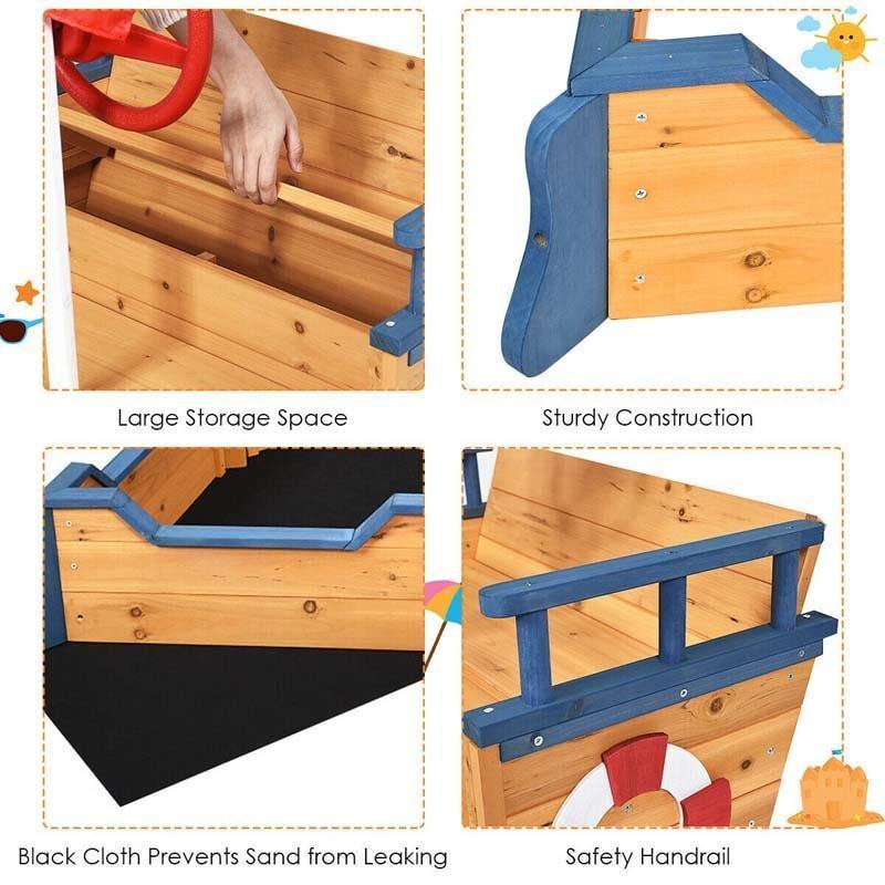 Wooden Pirate Boat Sandbox for Kids
