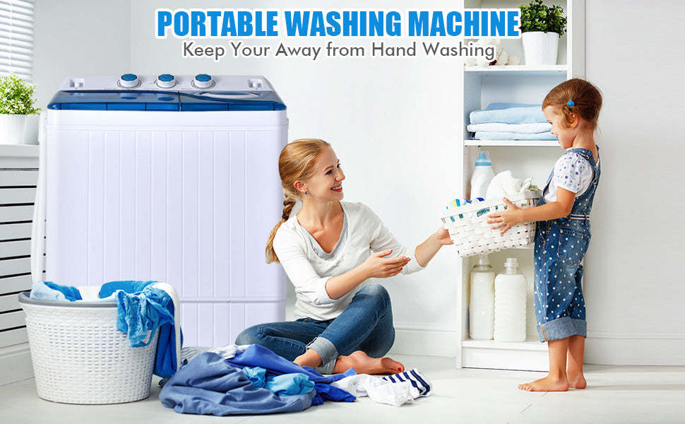 26lbs Portable Washing Machine 2 in 1 Washer and Spinner Combo with Built-in Drain Pump for Home Apartment