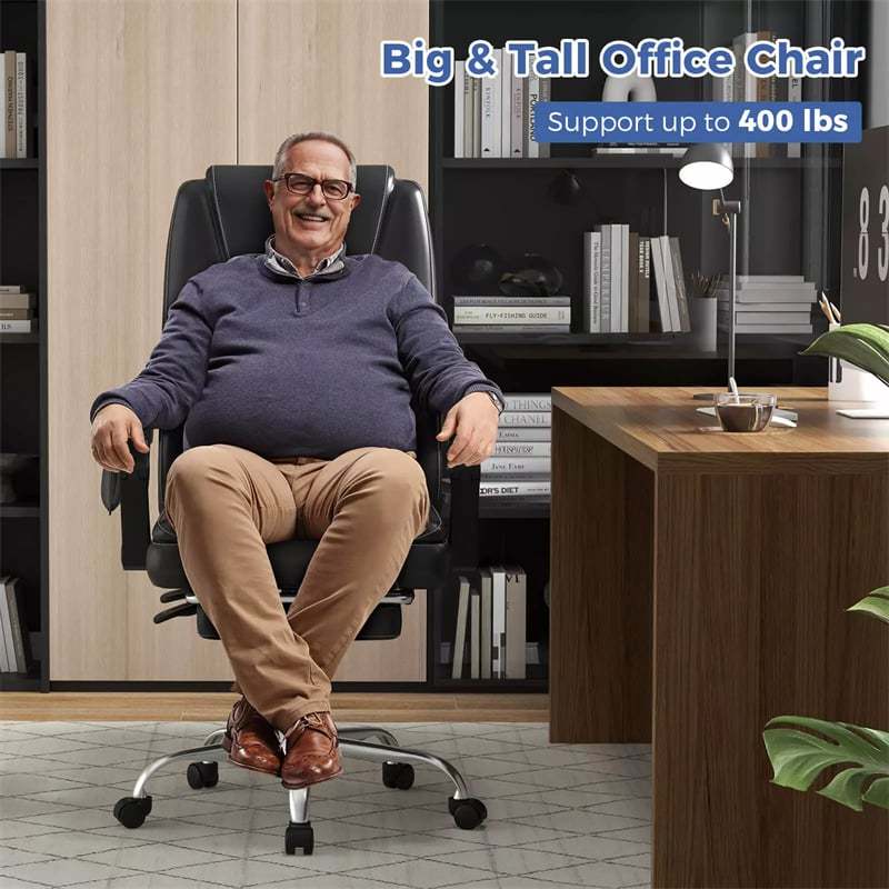 400LBS Big & Tall Massage Executive Chair with Retractable Footrest, Adjustable Height & Backrest, PU Leather Swivel Office Chair for Home Commercial