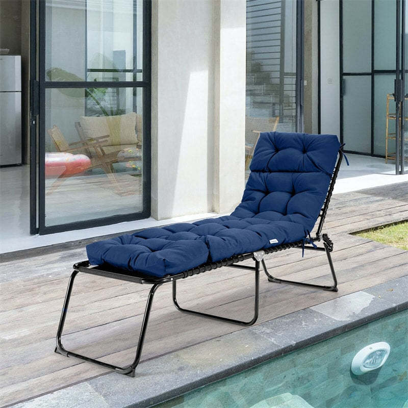73" Thick Waterproof Outdoor Chaise Lounge Cushion with String Ties, All-Weather Patio Recliner Chair Pad for Poolside, Garden & Indoor Use