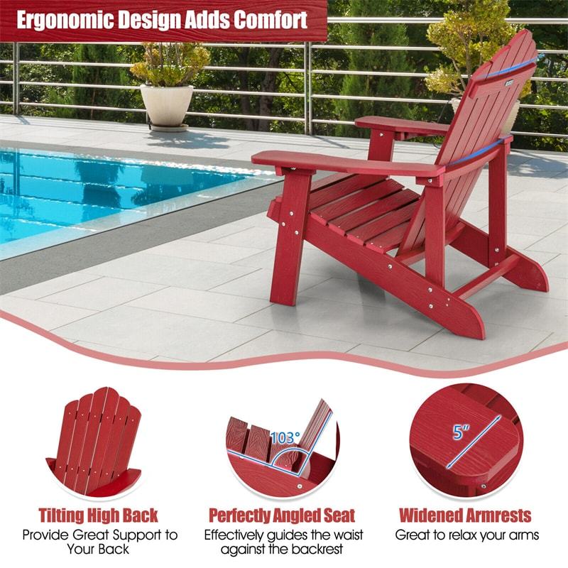 Outdoor HIPS Adirondack Chair, Weather Resistant Wood Fire Pit Chair with Hidden Cup Holder & 380 LBS Capacity for Patio, Backyard, Garden