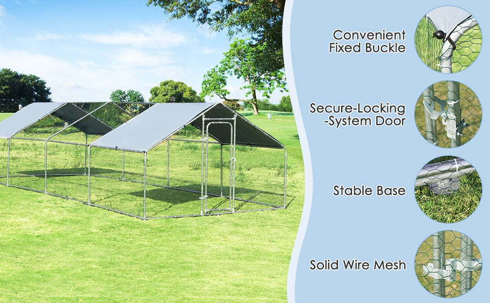 Large Metal Chicken Coop Walk-in Poultry Cage Hen Run House Shade Cage for Outdoor Backyard Farm