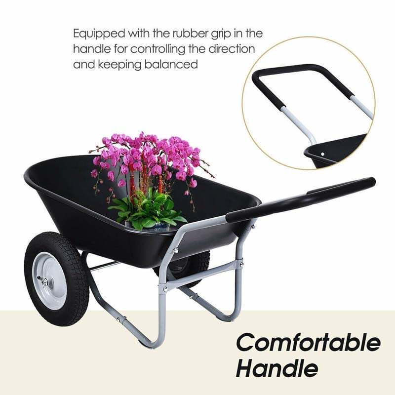 Dual-Wheel Wheelbarrow, 330lb Capacity Heavy Duty Garden Cart with Pneumatic Tires & Easy-Dump for Lawn, Farm & Construction