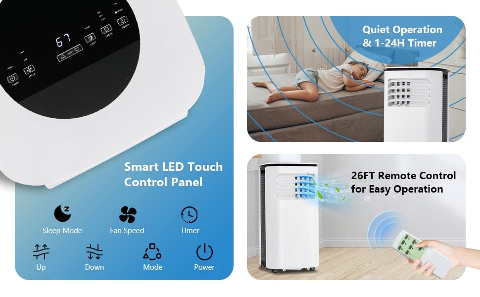 9000 BTU 3-in-1 Portable Air Conditioner with Dehumidifier and Fan