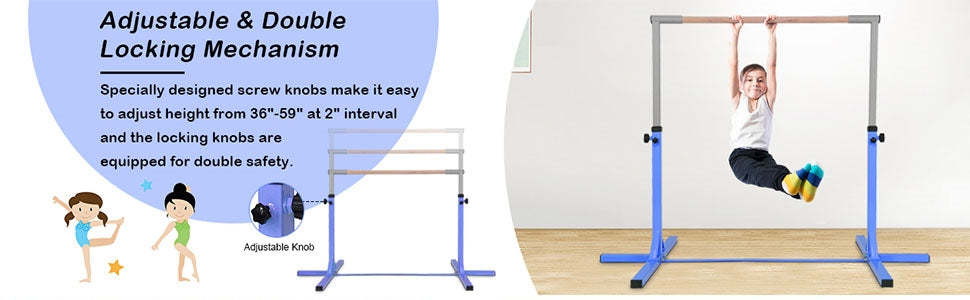 Steel Gymnastics Bar Height Adjustable Horizontal Bar Gymnastics Home Kip Bar Junior Training Bar with Double Locking Mechanism