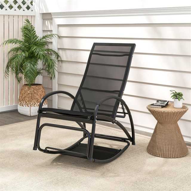 2-in-1 Outdoor Rocking Chair, Convertible Patio Lounge Chair with 4-Position Adjustable Backrest, Curved Armrests & Aluminum Frame for Poolside, Porch