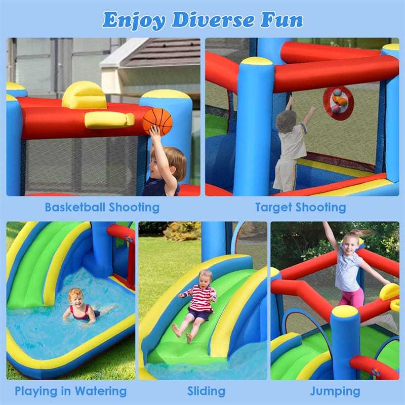 Inflatable Water Slide Mighty Bouncy House Jumper Water Park with Slide, Target Balls, Splash/Ball Pool for Kids Indoor Outdoor Party Family Fun