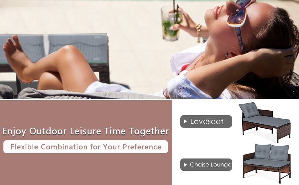 Bestoutdor 3 Pcs Outdoor PE Rattan Furniture Set Corner Sofa Set