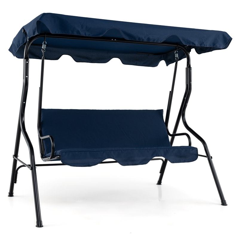3-Seat Patio Swing with Adjustable Canopy & Removable Cushion, Powder-Coated Steel Frame Outdoor Porch Swing for Backyard, Garden, Balcony