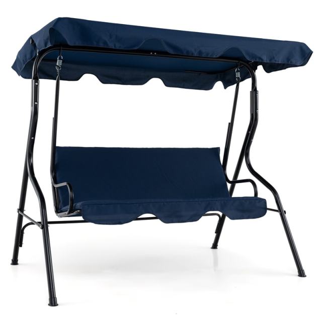 3-Seat Patio Swing with Adjustable Canopy & Removable Cushion, Powder-Coated Steel Frame Outdoor Porch Swing for Backyard, Garden, Balcony