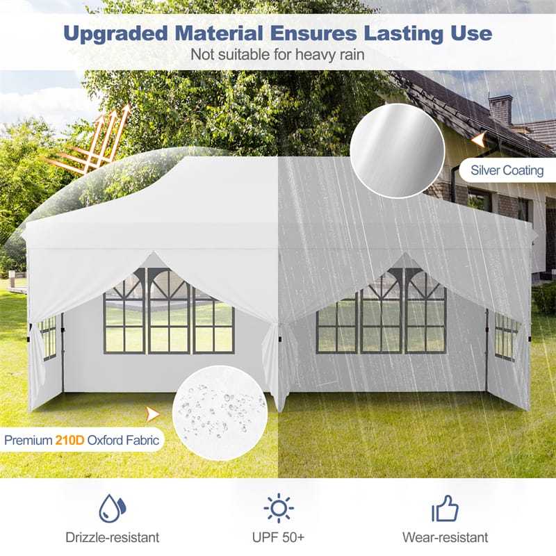 10x20FT Pop Up Canopy with 6 Removable Sidewalls/Windows, 8-Pack Sandbags & Carrying Bag, UPF50+ Sun Protection Tent for Outdoor Wedding Party
