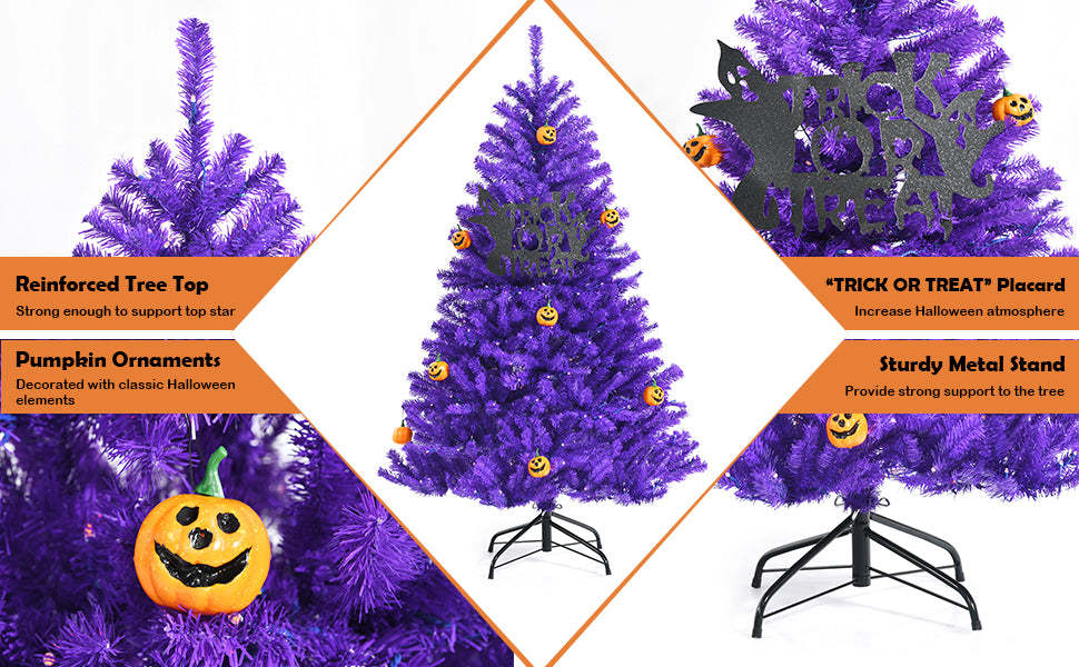 5FT Artificial Prelit Purple Halloween Tree with Orange Lights & Pumpkin Ornaments