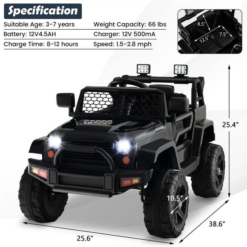 12V Kids Ride-On Truck, Battery Powered Electric Vehicle with Remote Control, Headlights, Music, Ride-On Cars for Boys & Girls