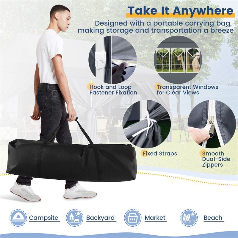 10x20FT Pop Up Canopy with 6 Removable Sidewalls & Carry Bag, UPF50+ Instant Setup Outdoor Canopy Tent for Weddings, Parties, Backyard & Beach