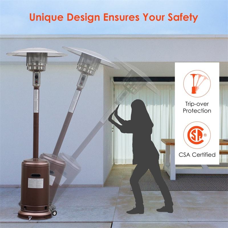 50,000 BTU Propane Patio Heater, Standing Outdoor LP Gas Heater with Wheels, Stainless Steel Burner & Tip-Over Protection for Garden Backyard