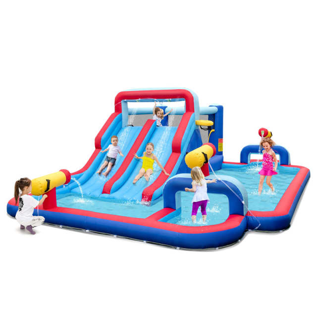 Inflatable Water Slide Kids 9-in-1 Giant Waterslide Park Bounce House with Dual Long Slides, Splash Pool for Outdoor Indoor Racing Fun