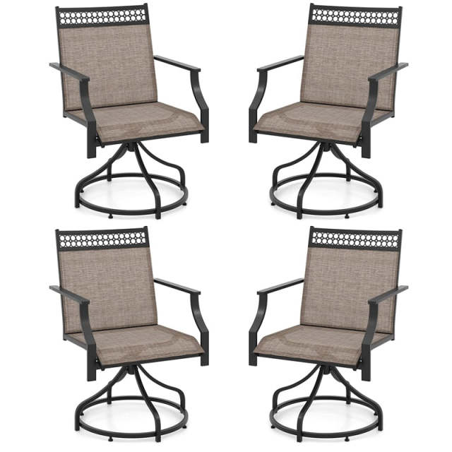 Patio Swivel Dining Chairs Set of 4 with Quick-Drying Fabric & Metal Frame, 360° Rotating Outdoor Chairs with Armrests for Deck, Garden, Yard