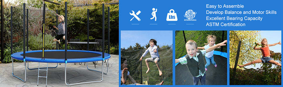 14 ft 4 Legs Combo Bounce Jump Trampoline with Spring Pad Ladder and Enclosure Net