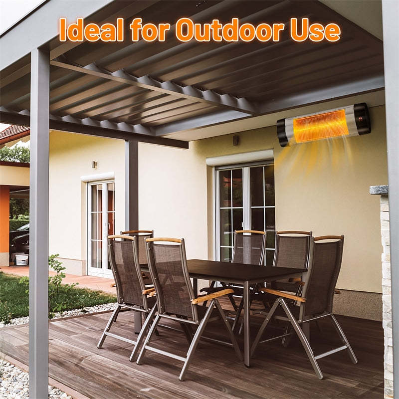 1500W Wall-Mounted Patio Heater Infrared Outdoor Heater with Remote Control & 3 Modes Adjustable