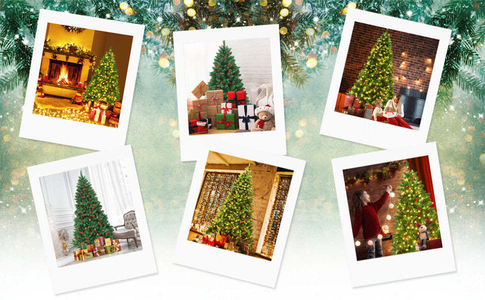 6.5FT Pre-Lit Hinged Christmas Tree with 1100 Branch Tips and Metal Stand