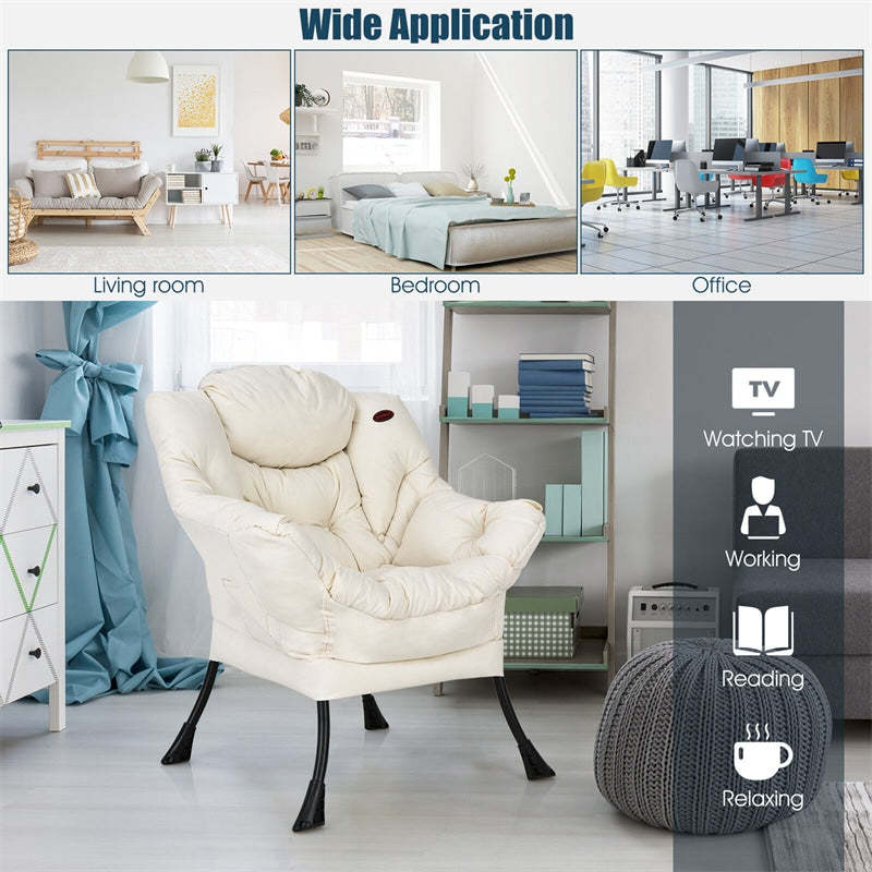 Modern Fabric Lazy Chair Upholstered Accent Sofa Chair Padded Leisure Lounge Armchair with Storage Pocket