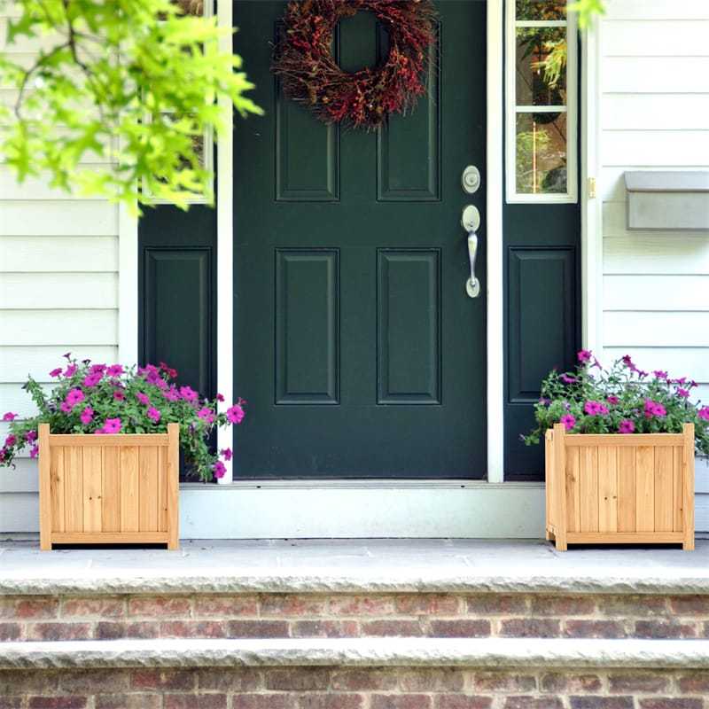 Wooden Raised Garden Bed Outdoor Foldable Square Planter Box with Removable Bottom & Drainage System, Raised Planter Bed for Flowers Fruits Herbs