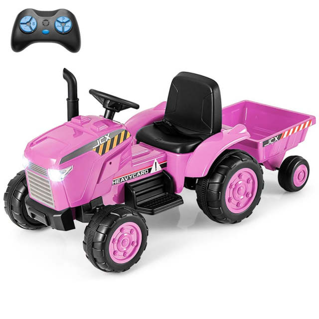 2-in-1 Kids Ride On Tractor with Detachable Trailer, 12V Electric Toy Car with Remote Control & LED Lights, Toddler Tractor for 3-8 Years