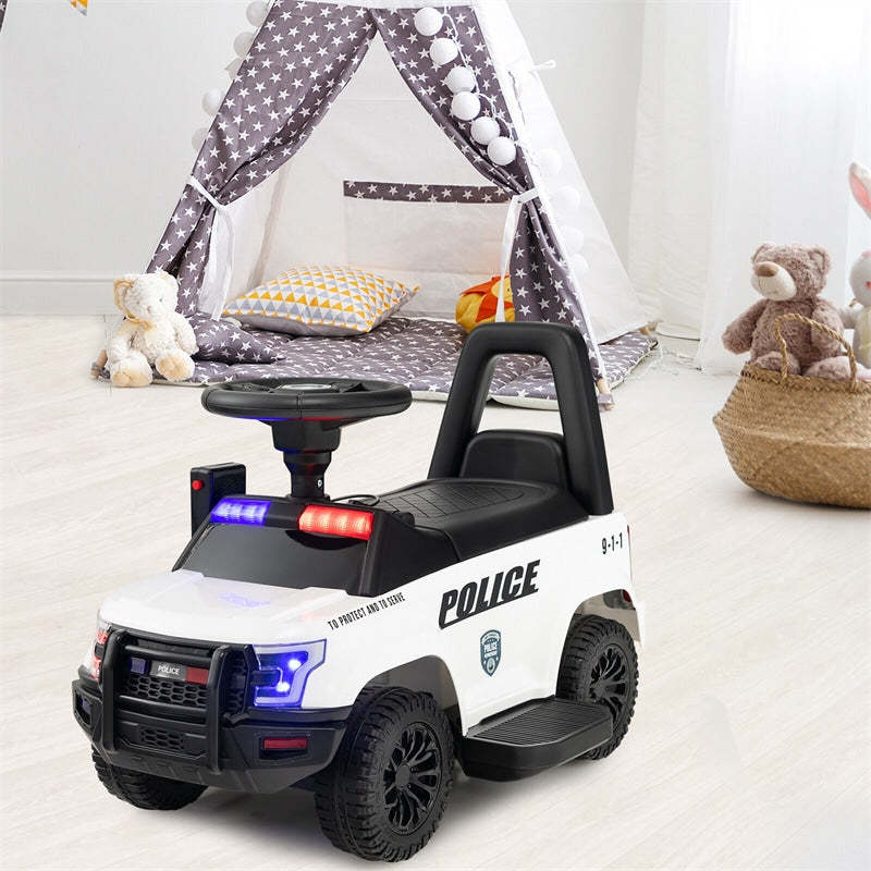 Kids Ride on Push Car 6V Electric Toddler Foot-to-Floor Police Push Car with Megaphone Lights Siren & Under Seat Storage