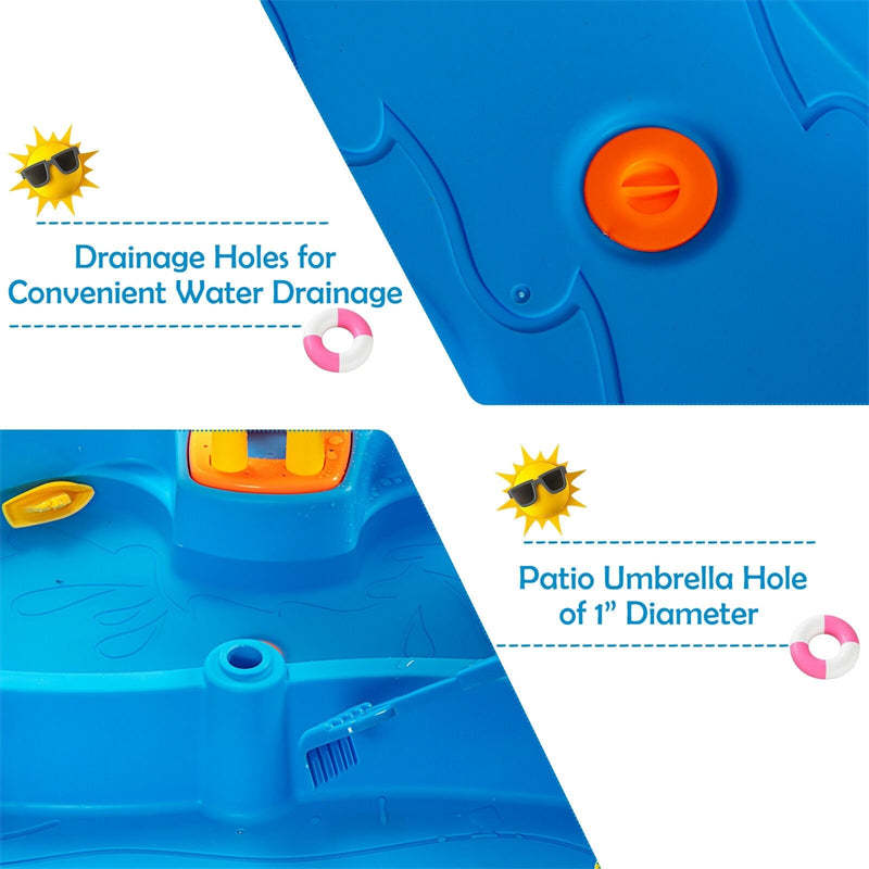 Kids Sand & Water Table Playset with Umbrella and 18 Pcs Accesories