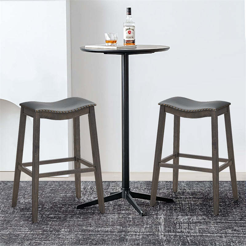 29-Inch Height Backless Saddle Stools Counter Height Bar Stools Set of 2 with Rubber Wood Legs & Cushioned Seat