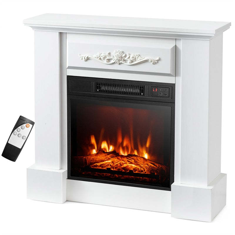 32" Electric Fireplace with Mantel, 1400W Freestanding Wood Mantel Heater with 3D Flame Effect, Remote, Thermostat, 6H Timer, CSA Certified