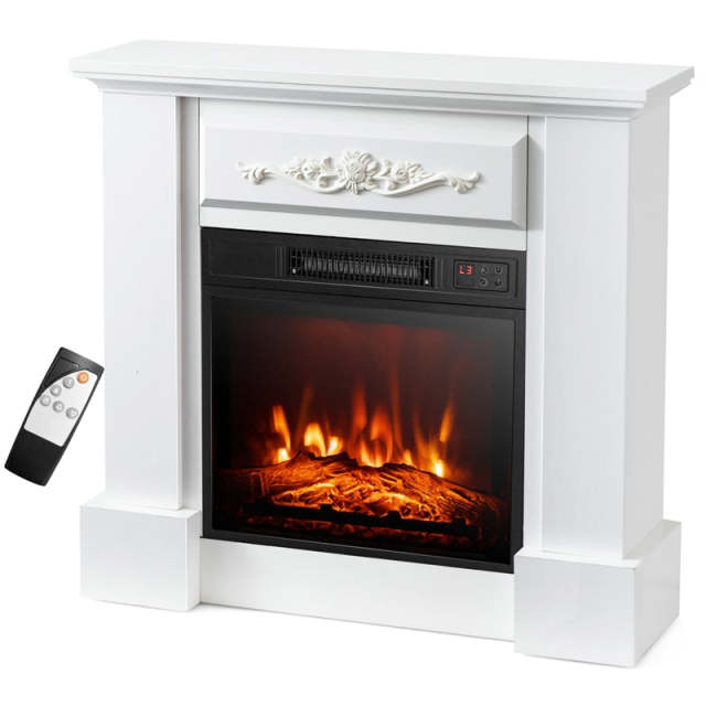 32" Electric Fireplace with Mantel, 1400W Freestanding Wood Mantel Heater with 3D Flame Effect, Remote, Thermostat, 6H Timer, CSA Certified