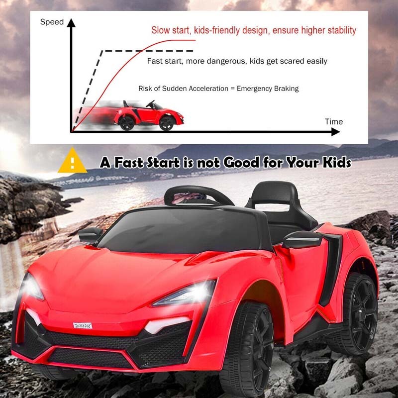 Kids Ride On Sports Car, 12V Battery Powered Electric Vehicle with Remote Control & LED Lights for Boys & Girls
