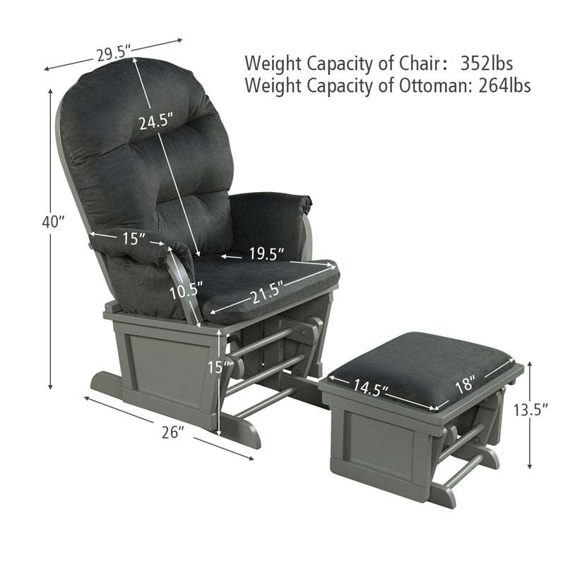 Nursery Glider & Ottoman Set, Wooden Upholstered Glider Rocker with Removable Padded Cushion, Rocking Chair for Napping, Nursing, Reading