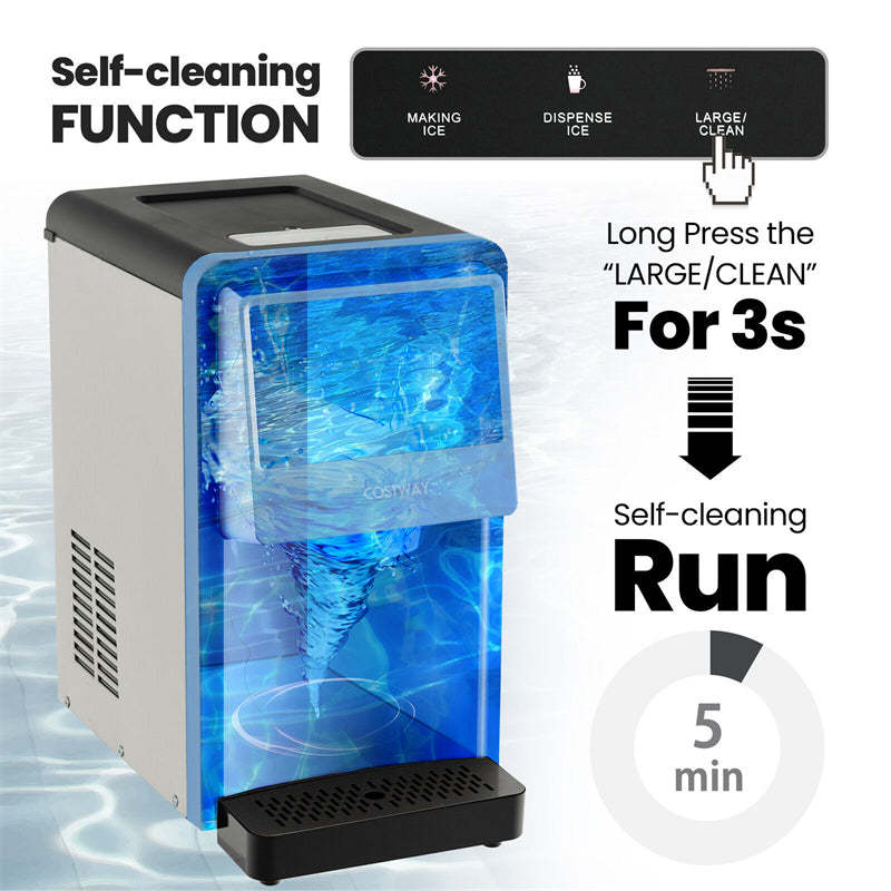 Self Dispensing Countertop Nugget Ice Maker 55 Lbs/24H Portable Stainless Steel Ice Machine with Self-Cleaning Function Filter LED Light