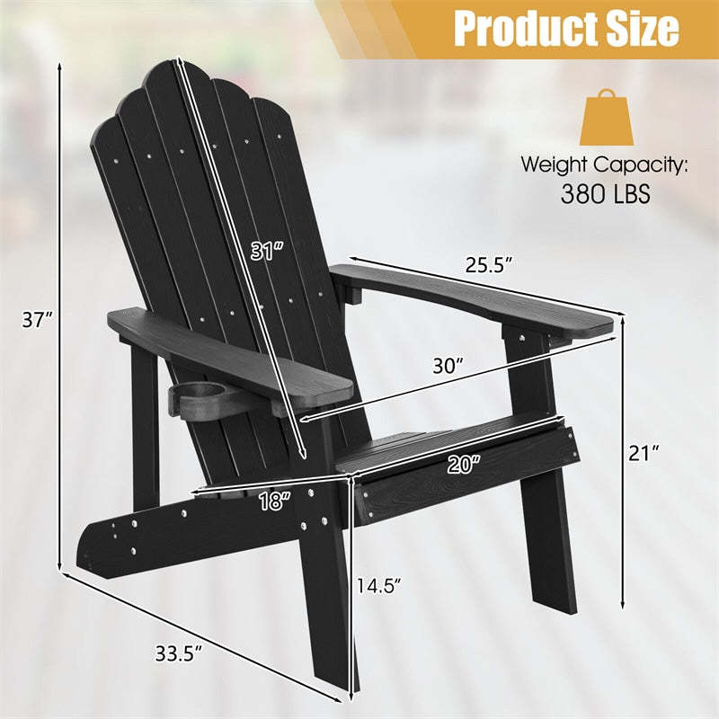 Outdoor HIPS Adirondack Chair, Weather Resistant Wood Fire Pit Chair with Hidden Cup Holder & 380 LBS Capacity for Patio, Backyard, Garden