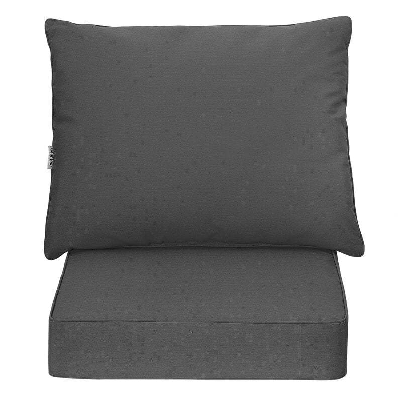 Deep Seat & Back Cushion Set with Rope Ties, Waterproof 6" Thick Indoor/Outdoor Chair Pads for Patio Furniture & Poolside